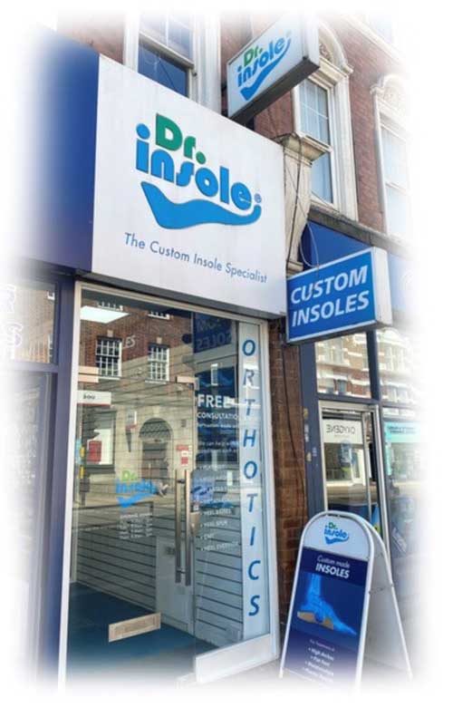 Dr Insole shop front on Muswell Hill Broadway, London N10 1BY, a specialist clinic for handmade custom orthotic insoles.