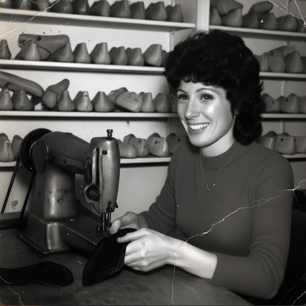 Traditional orthopaedic shoe upper stitching in a specialist workshop